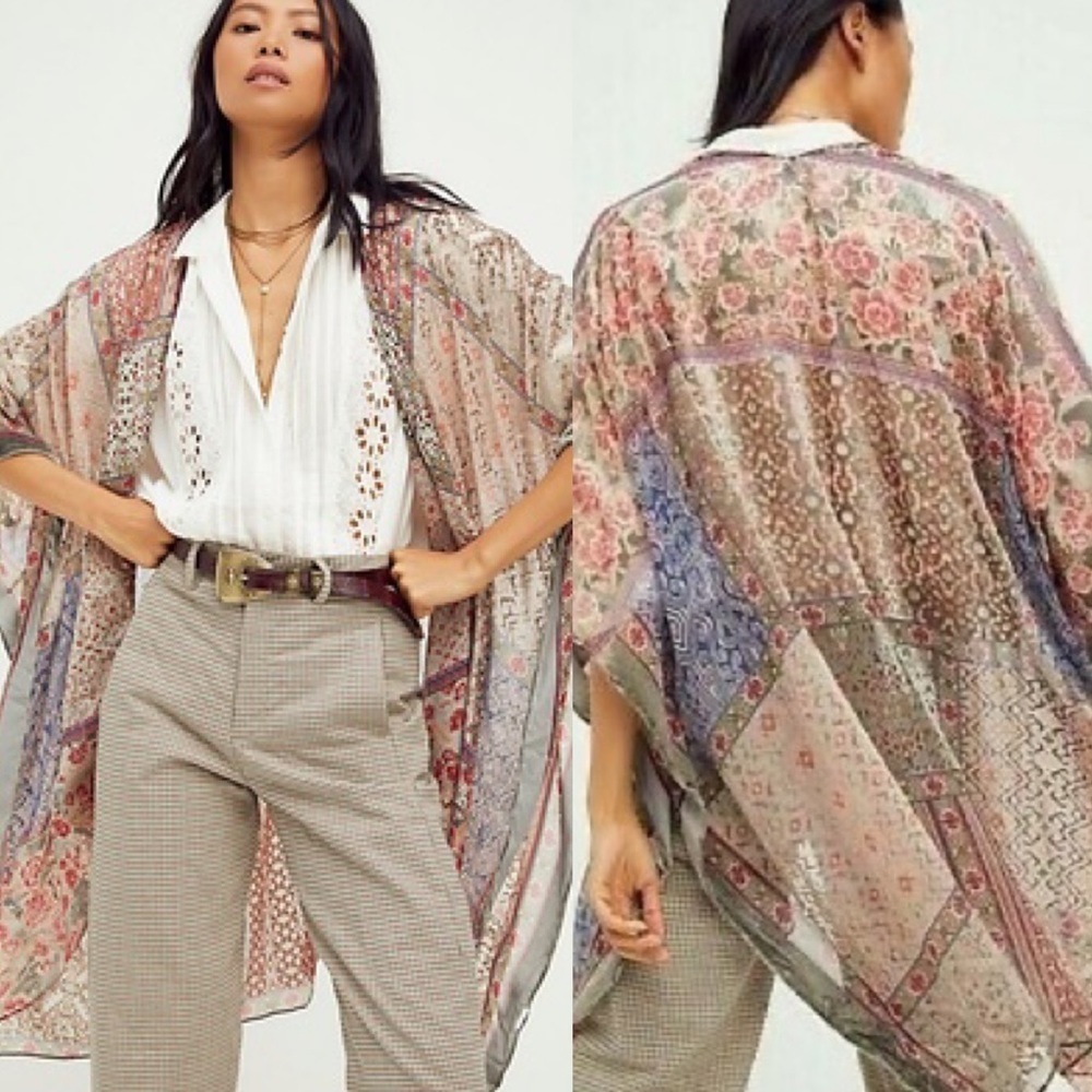 Free People Burnout Velvet Kimono One Size